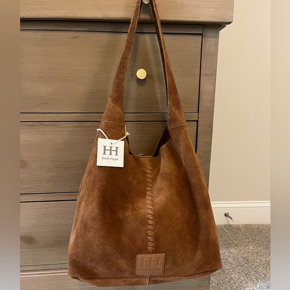 NWT New Haute Hippie Suede Bag Cognac Brown  Shoulder Hobo Slouchy Brooklyn Bag